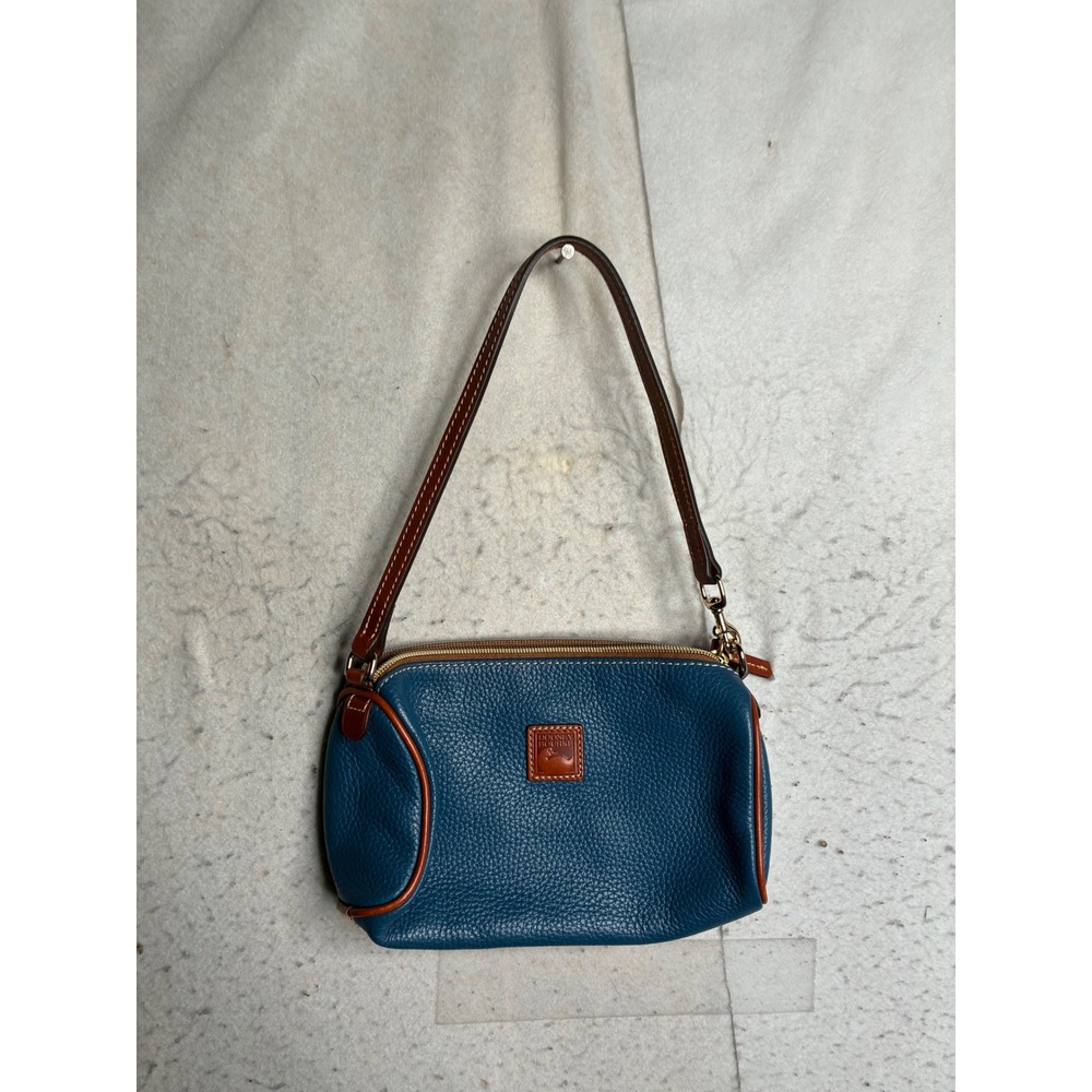 Dooney & Bourke Pebbled Leather Small Shoulder Bag Teal Blue Brown Trim